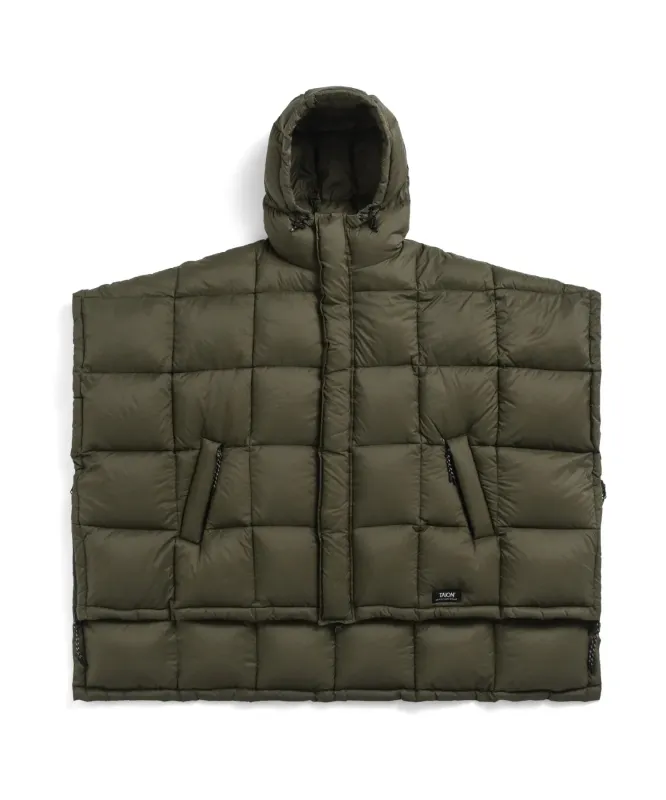 Mountain Hooded Fly-Front Volume Down Poncho made by Taion