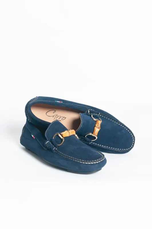 Mocassino basic fibbia bamboo - Blu sold by Carro Positano