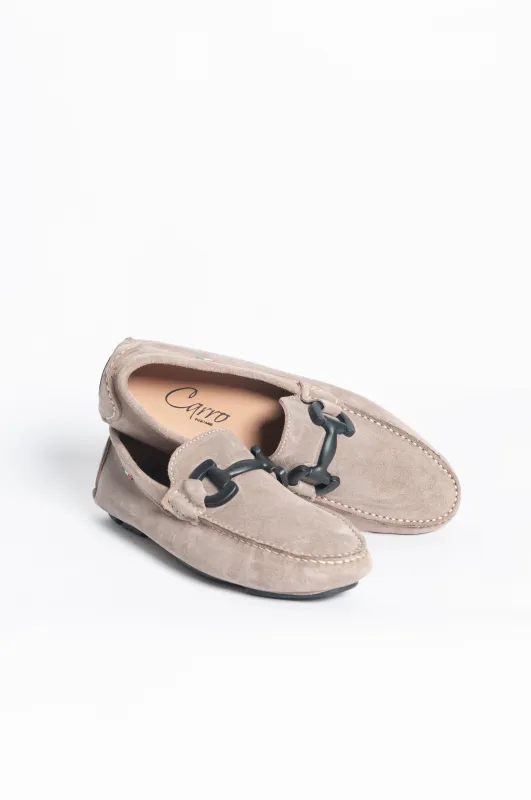 Mocassino basic fibbia a contrasto - Tortora sold by Carro Positano