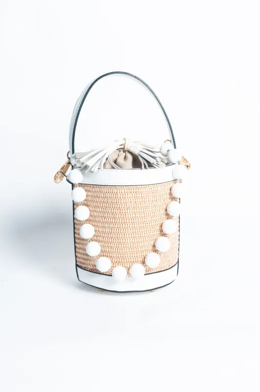 Borsa Secchiello pelle e rafia - Bianco sold by Carro Positano