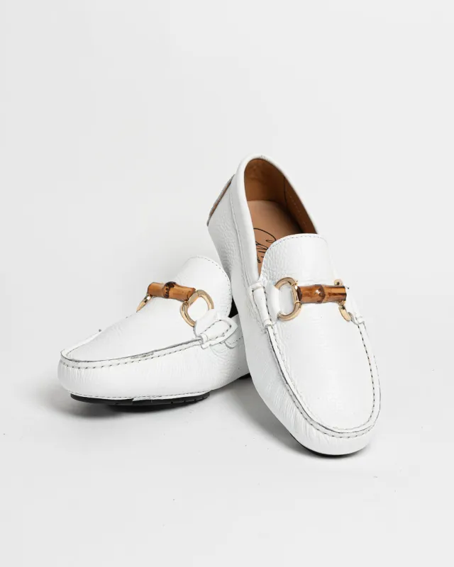 Mocassino in pelle con fibbia in bamboo - Bianco made by Carro Positano