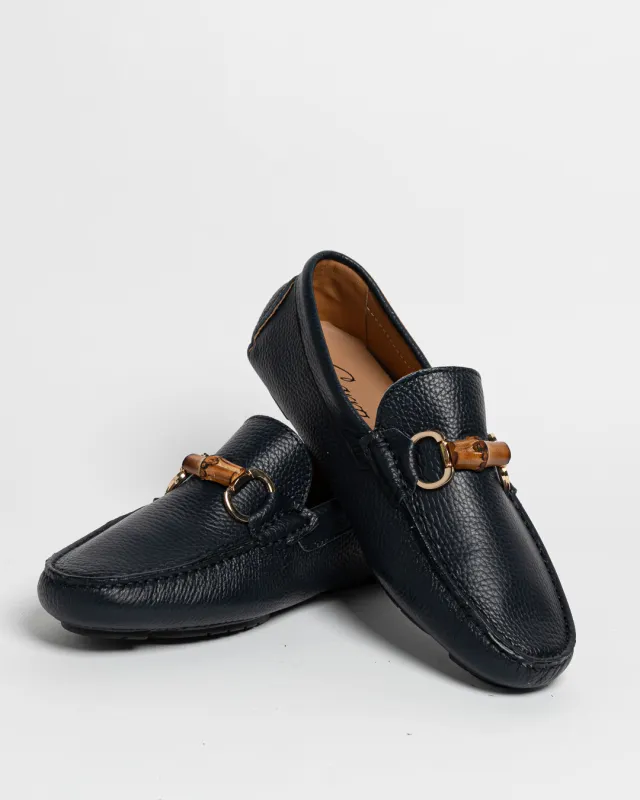 Mocassino in pelle con fibbia in bamboo - Blu made by Carro Positano