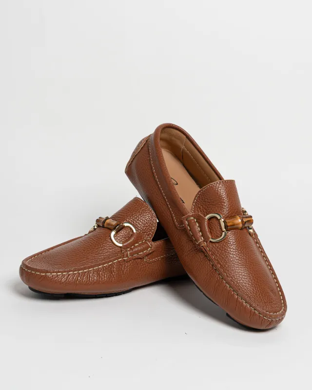 Mocassino in pelle con fibbia in bamboo - Cuoio made by Carro Positano