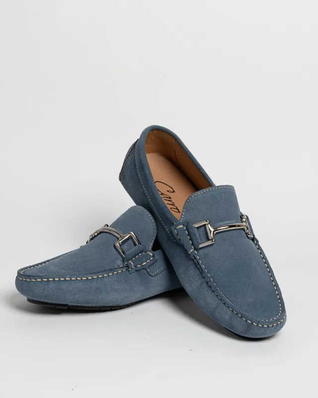 Mocassino in camoscio con fibbia - Denim made by Carro Positano