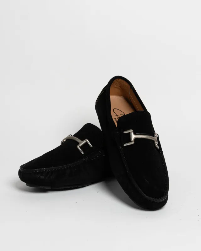 Mocassino in camoscio con fibbia - Nero made by Carro Positano