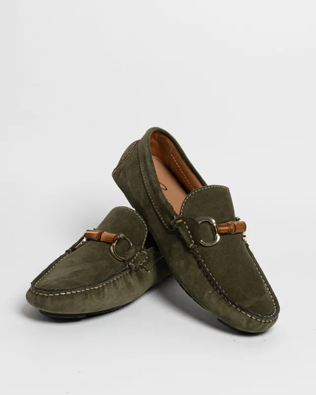 Mocassino in camoscio con fibbia in bamboo - Verde made by Carro Positano