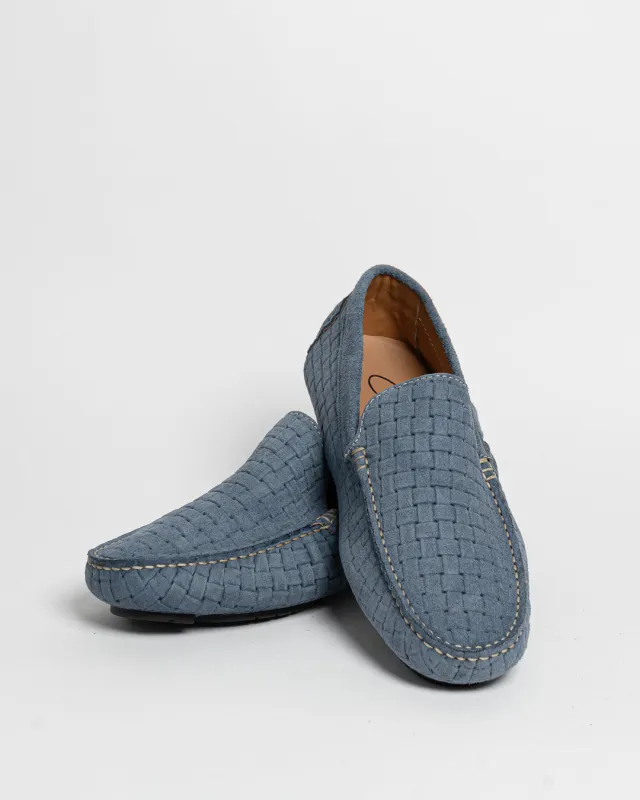 Mocassino in camoscio intrecciato - Denim made by Carro Positano