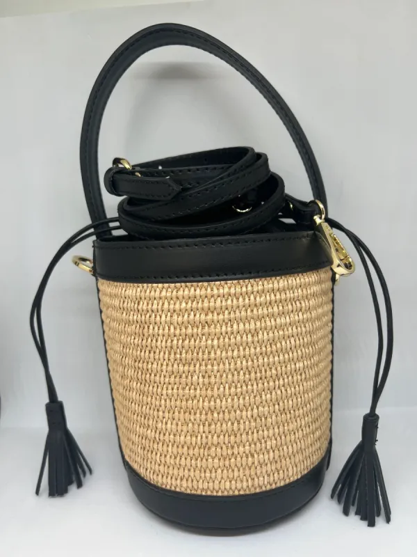 Borsa secchiello in rafia e pelle - Nero sold by Carro Positano