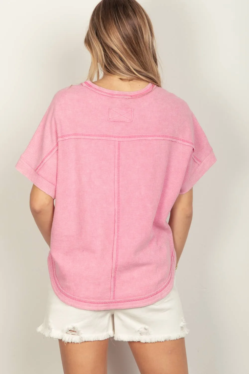 Pink Oversized Washed Waffle Casual Knit Top sold by The Dogwood Boutique product image thumbnail 3
