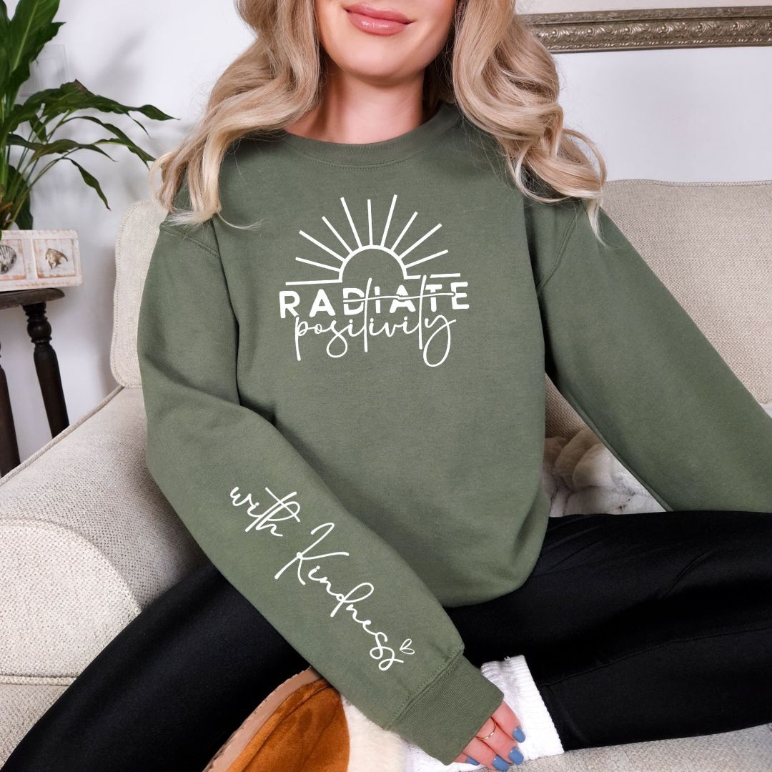 PREORDER: Radiate Positivity Graphic Sweatshirt in Three Colors sold by The Dogwood Boutique