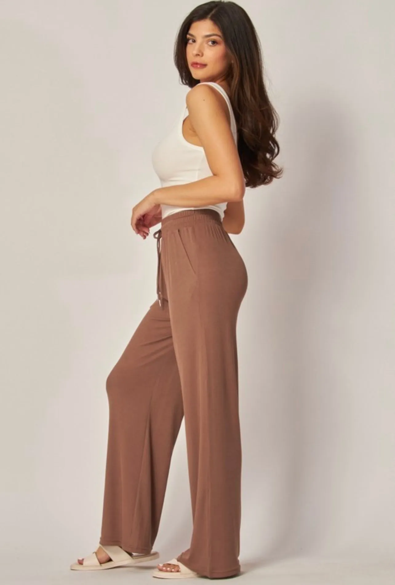 Stretchy Ribbed Drawstring Wide Leg Pants sold by The Dogwood Boutique product image thumbnail 2