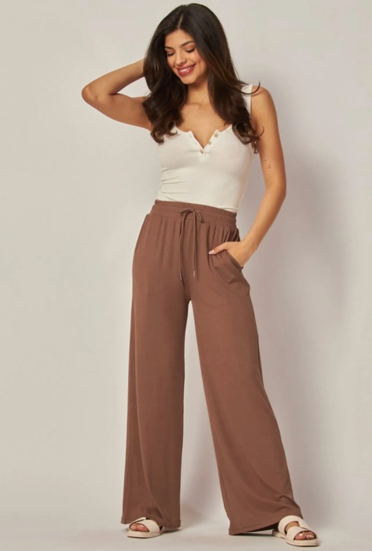 Stretchy Ribbed Drawstring Wide Leg Pants sold by The Dogwood Boutique
