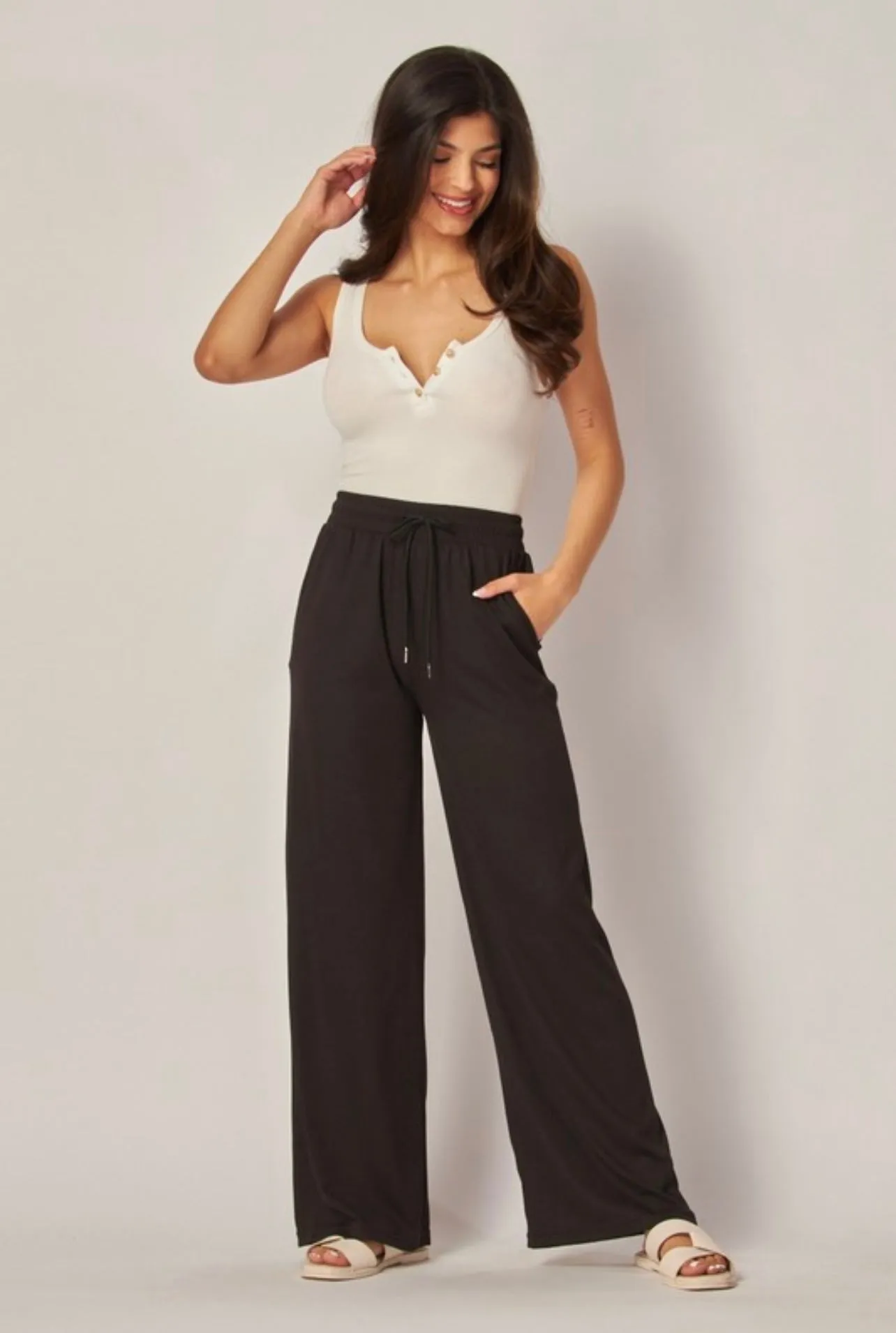Stretchy Ribbed Drawstring Wide Leg Pants sold by The Dogwood Boutique product image thumbnail 4