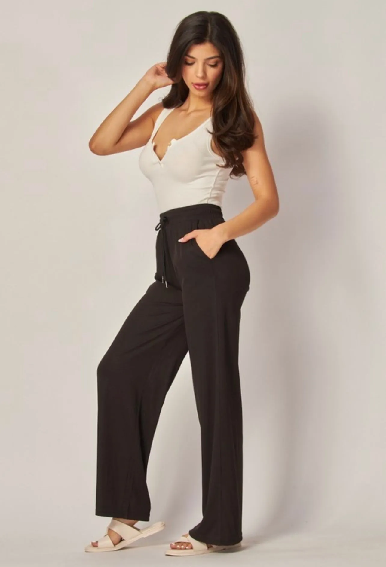 Stretchy Ribbed Drawstring Wide Leg Pants sold by The Dogwood Boutique product image thumbnail 5
