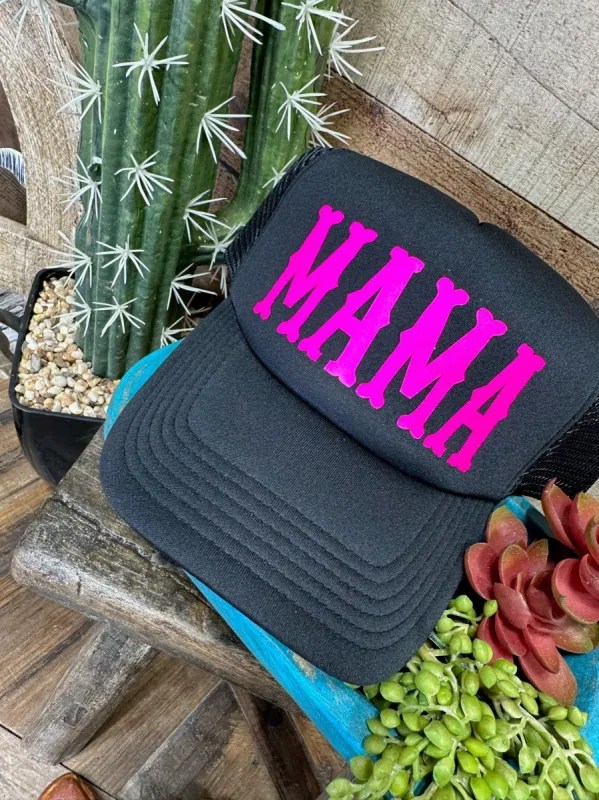 Mama Trucker Cap with Pink Vinyl or Glitter sold by The Dogwood Boutique