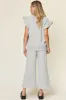 Double Take Texture Ruffle Short Sleeve Top and Drawstring Wide Leg Pants Set sold by The Dogwood Boutique