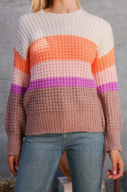 Waffle Stitch Multi Color Bold Striped Sweater sold by The Dogwood Boutique product image thumbnail 4