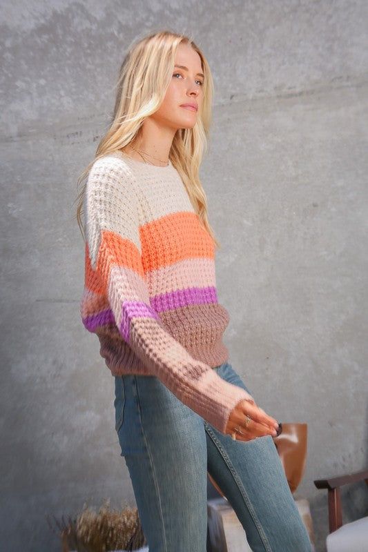 Waffle Stitch Multi Color Bold Striped Sweater sold by The Dogwood Boutique product image thumbnail 3