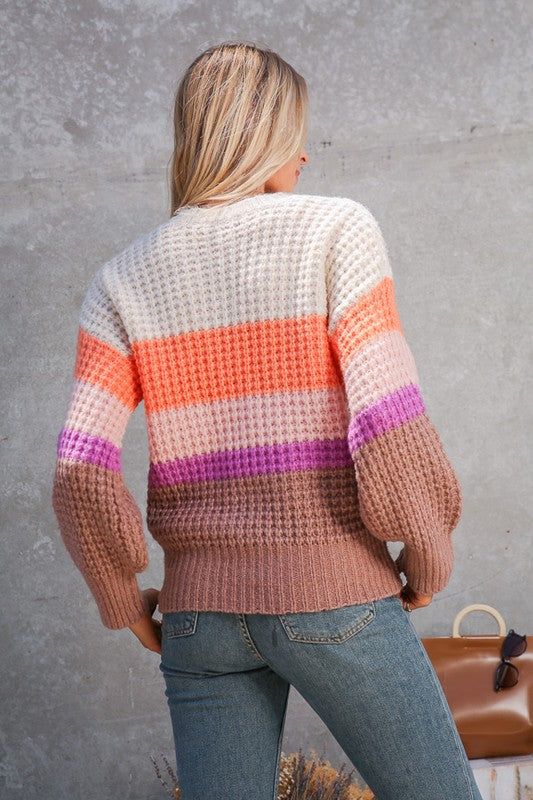 Waffle Stitch Multi Color Bold Striped Sweater sold by The Dogwood Boutique product image thumbnail 2