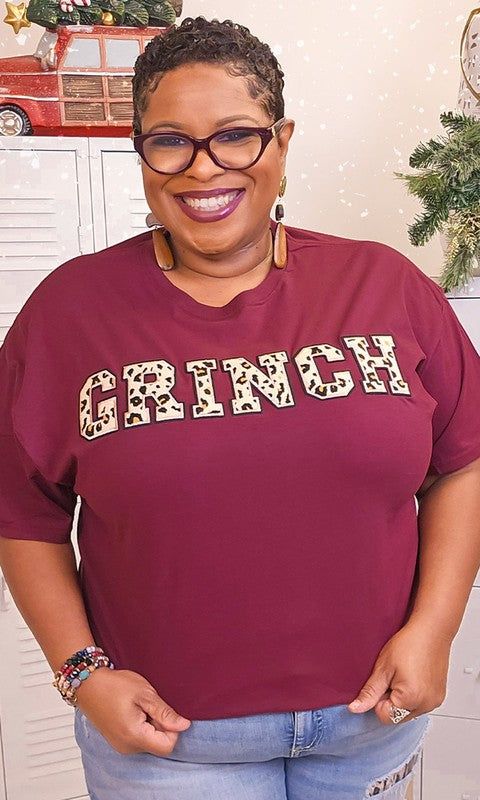 Leopard Ideal Chenille Grinch Graphic T-Shirt sold by The Dogwood Boutique