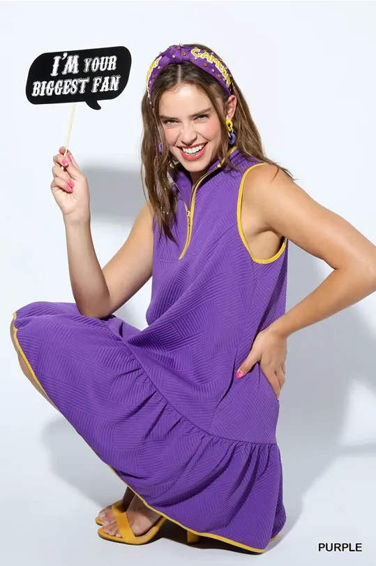 Purple Sleeveless Half Zipper Dress sold by The Dogwood Boutique product image thumbnail 2