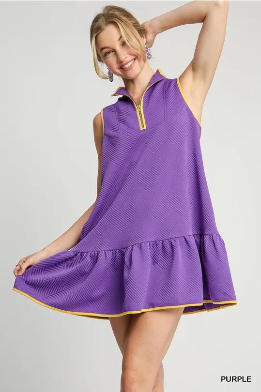 Purple Sleeveless Half Zipper Dress sold by The Dogwood Boutique
