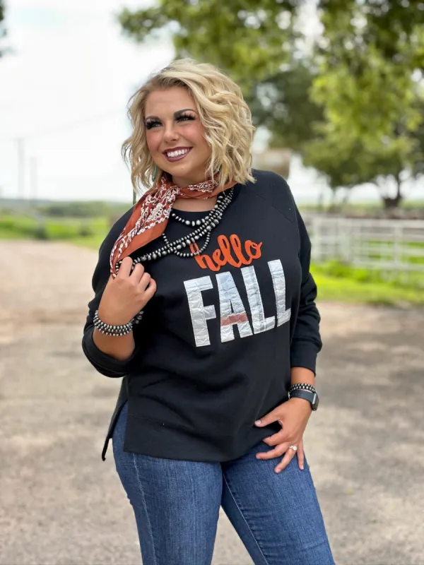 Sync Logic Hello Fall Applique Sweatshirt sold by The Dogwood Boutique