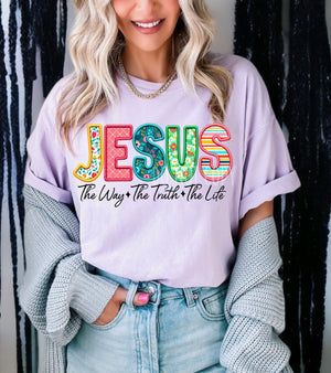 Jesus Faux Embroidery Tee sold by The Dogwood Boutique