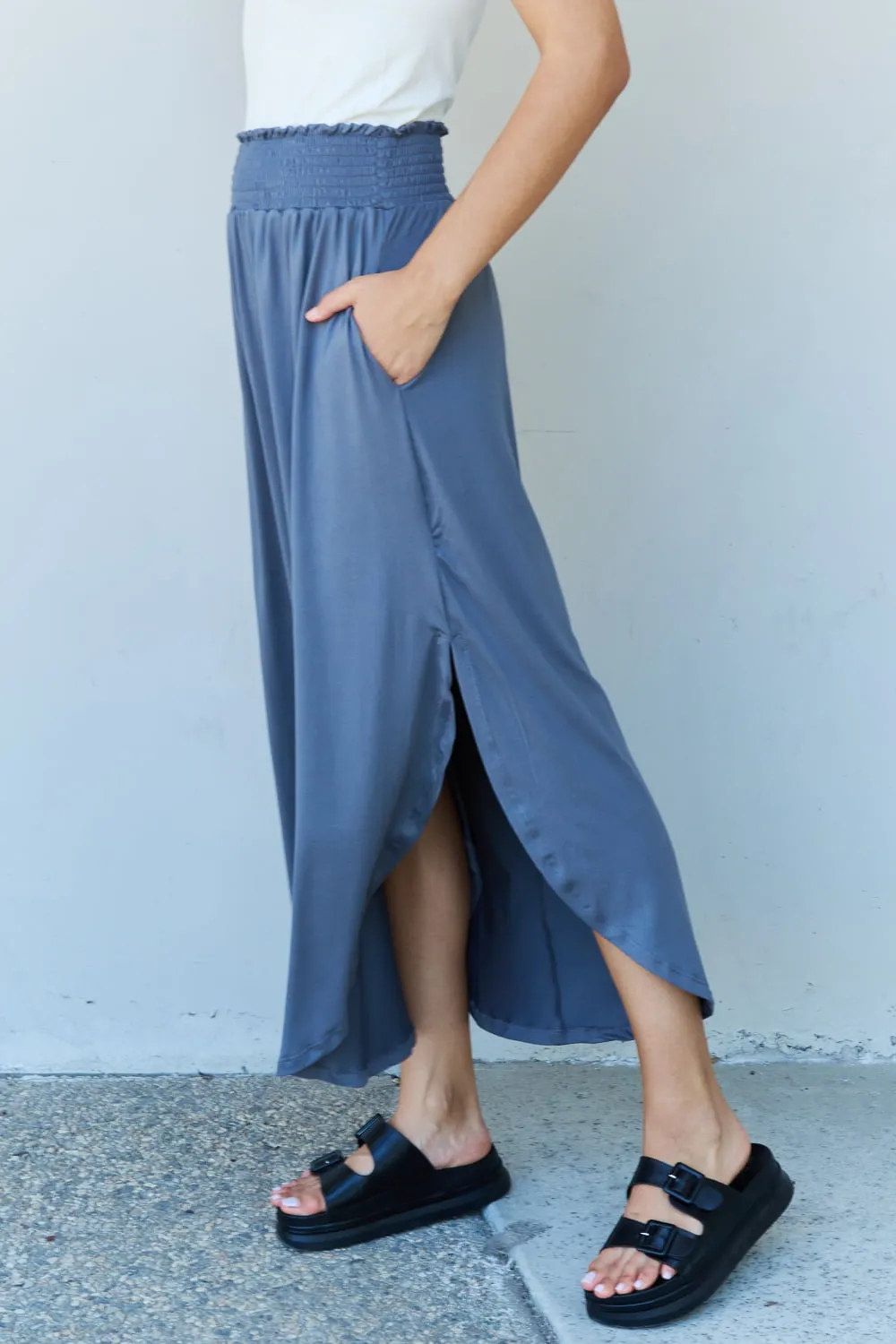 Doublju Comfort Princess Full Size High Waist Scoop Hem Maxi Skirt in Dusty Blue sold by The Dogwood Boutique product image thumbnail 3