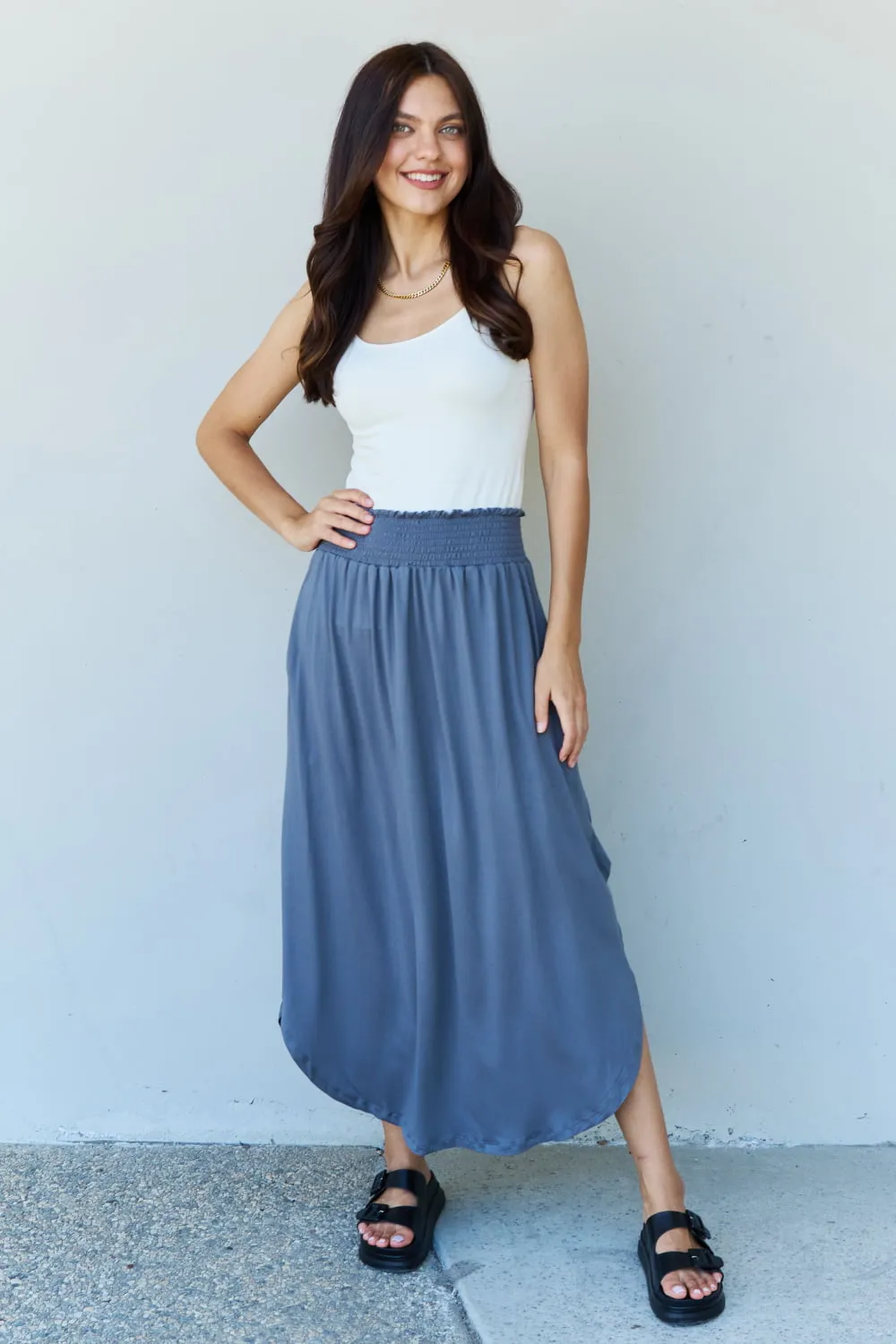 Doublju Comfort Princess Full Size High Waist Scoop Hem Maxi Skirt in Dusty Blue sold by The Dogwood Boutique product image thumbnail 4