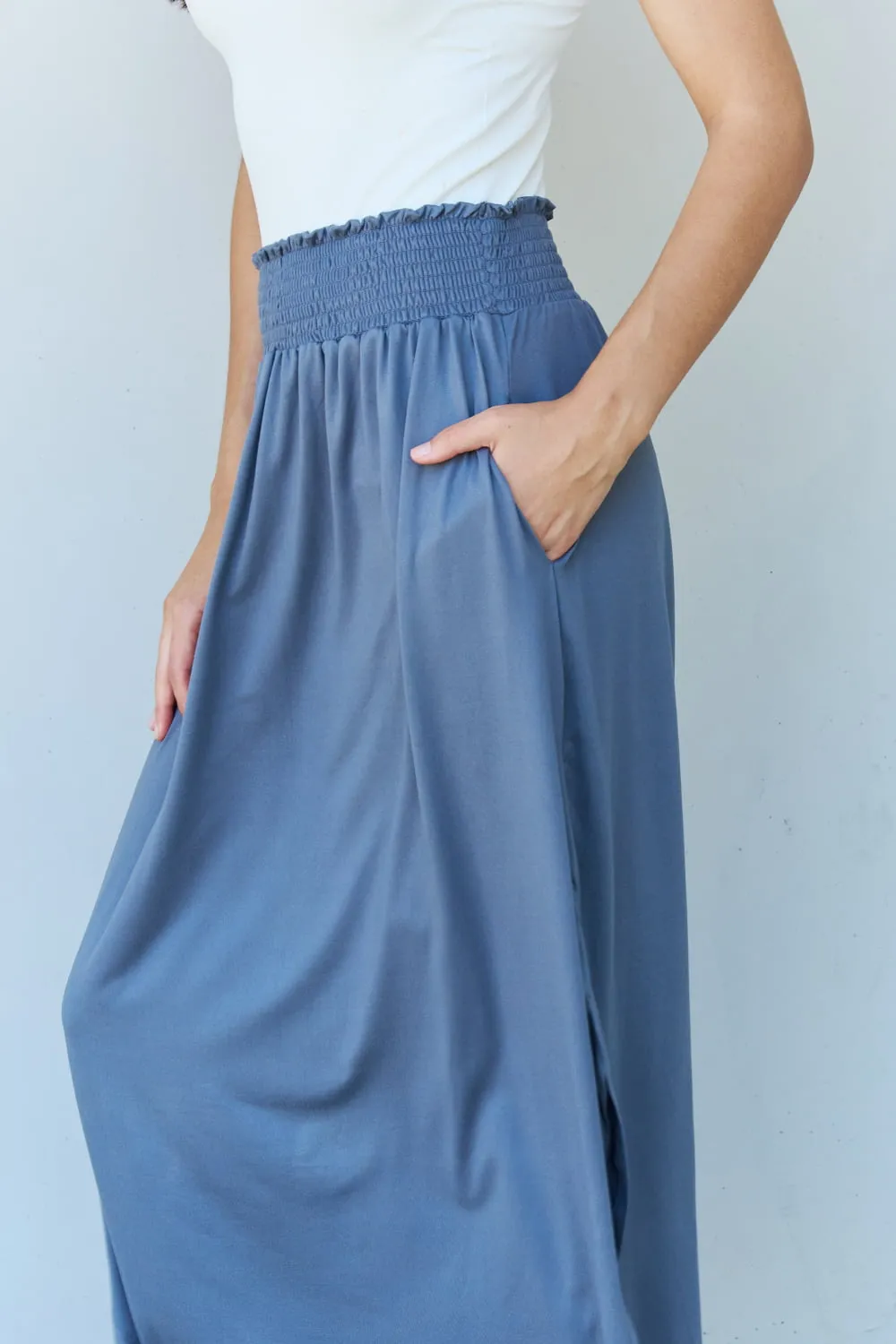 Doublju Comfort Princess Full Size High Waist Scoop Hem Maxi Skirt in Dusty Blue sold by The Dogwood Boutique product image thumbnail 5