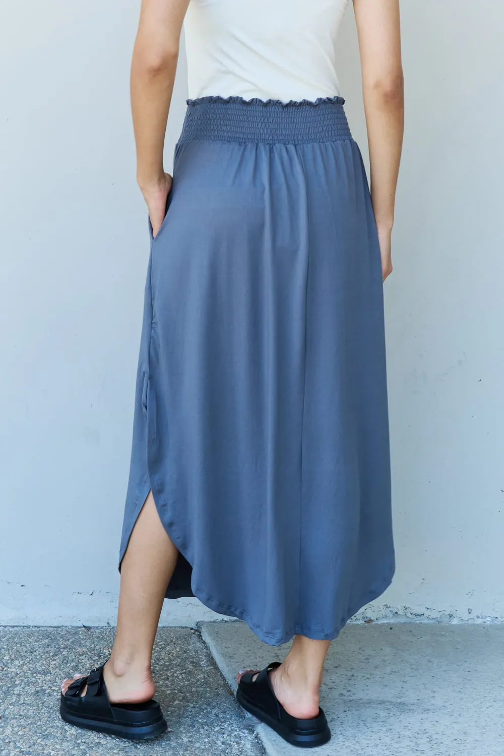 Doublju Comfort Princess Full Size High Waist Scoop Hem Maxi Skirt in Dusty Blue sold by The Dogwood Boutique product image thumbnail 2