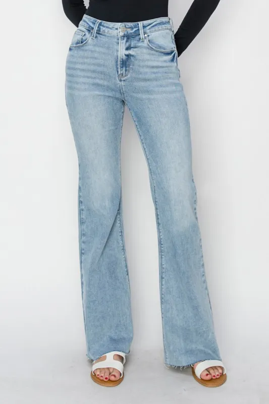 RISEN Full Size High Rise Raw Cut Hem Bootcut Jeans sold by The Dogwood Boutique