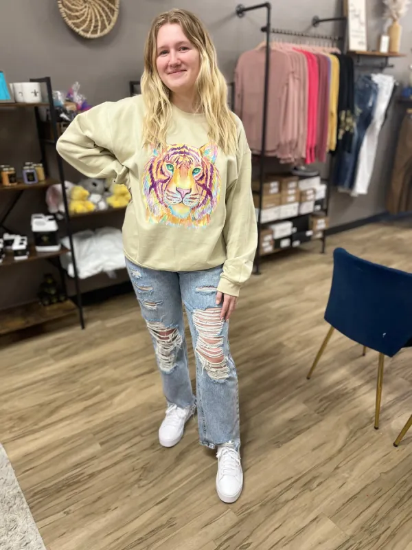 Watercolor Tiger Sweatshirt sold by The Dogwood Boutique