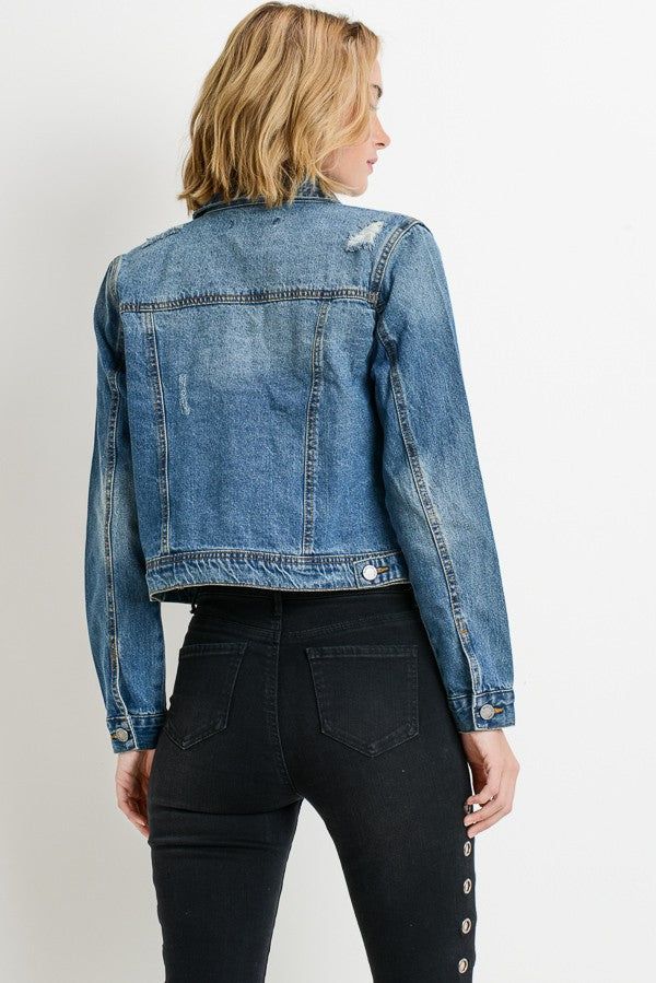 Distressed Denim Jacket sold by The Dogwood Boutique product image thumbnail 3