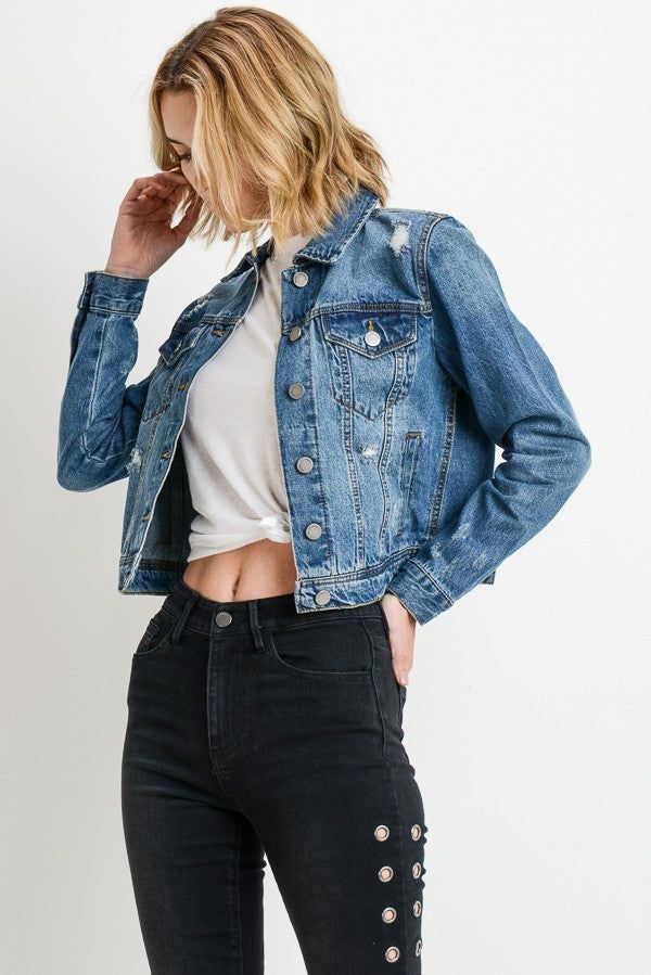 Distressed Denim Jacket sold by The Dogwood Boutique product image thumbnail 2