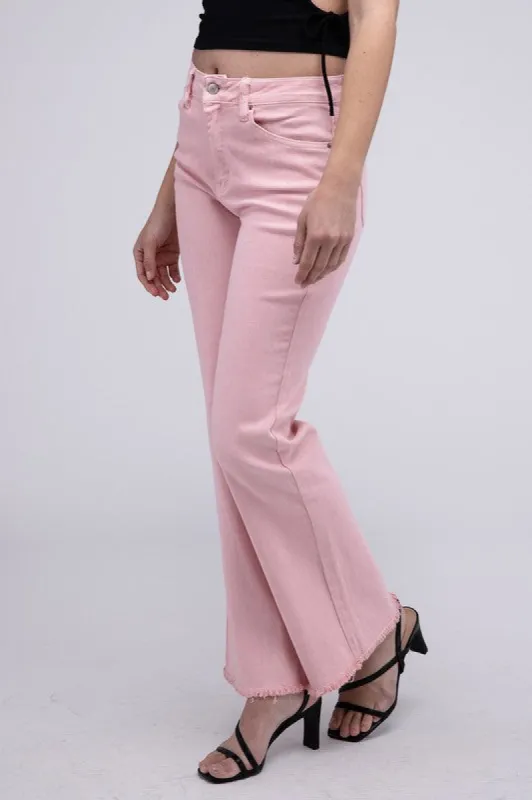 Acid Washed Frayed Cutoff Hem Straight Wide Pants sold by The Dogwood Boutique