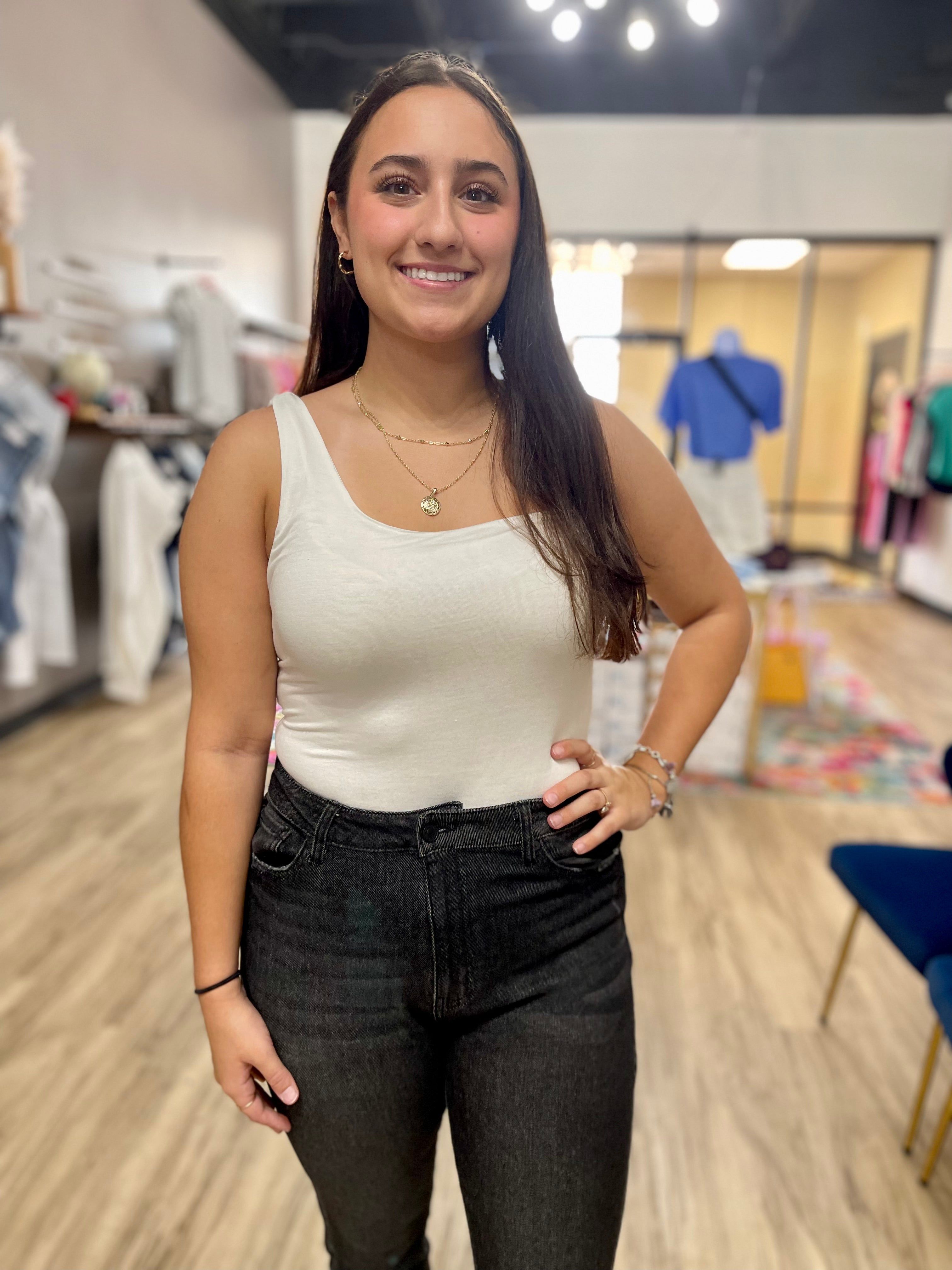 Off White One Shoulder Bodysuit sold by The Dogwood Boutique