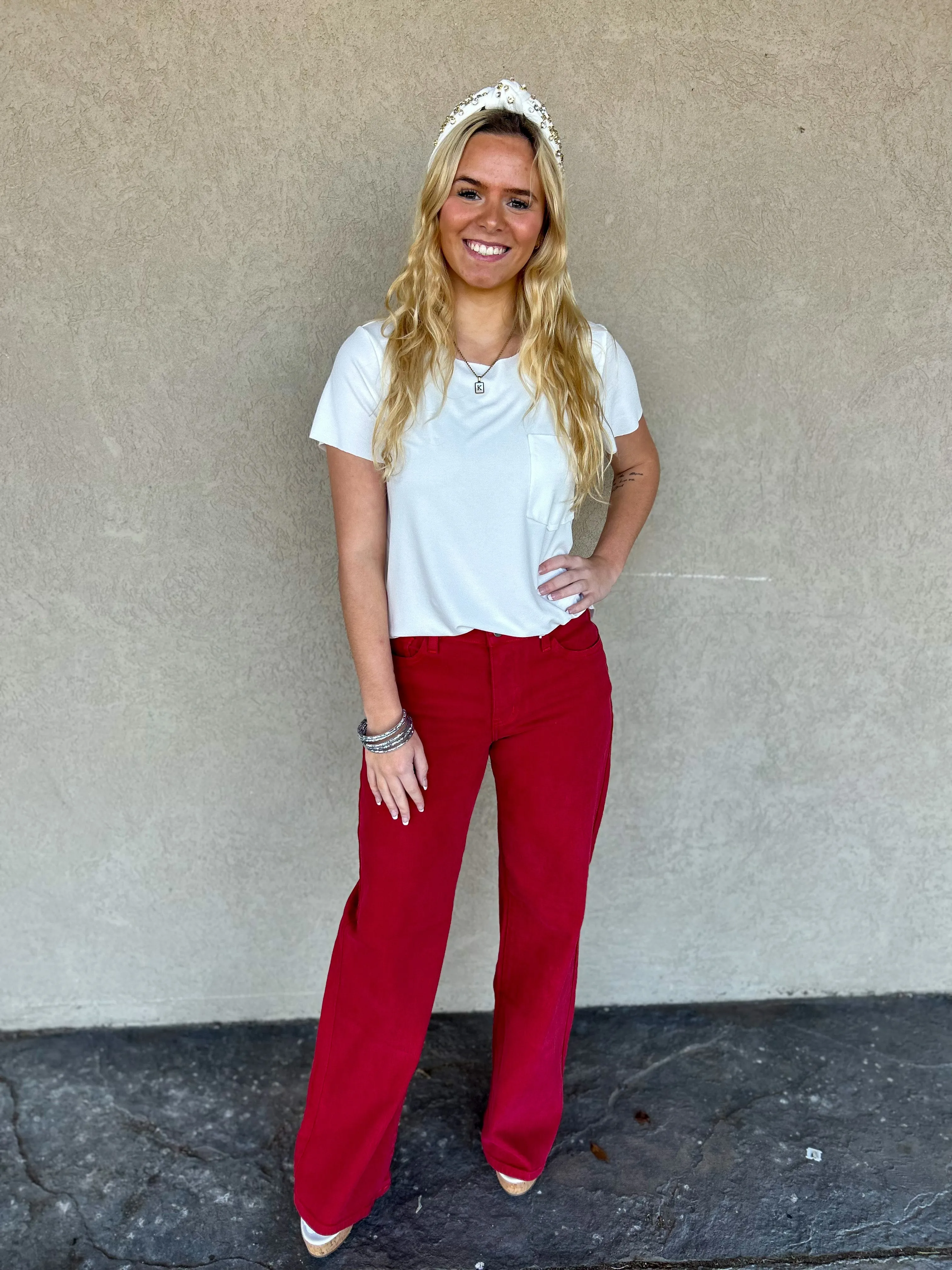 Crimson Mid Rise Wide Leg Jeans sold by The Dogwood Boutique