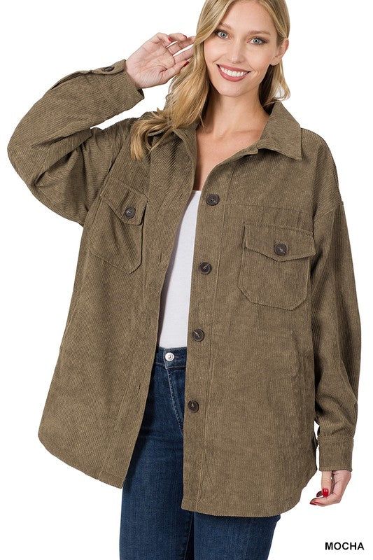 Oversized Corduroy Button Front Shacket sold by The Dogwood Boutique