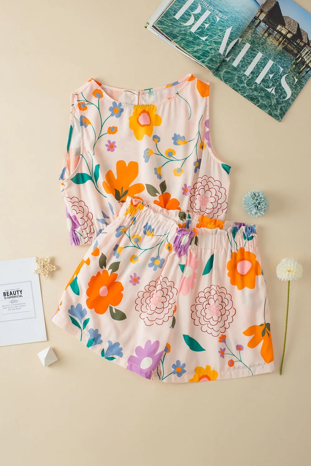 Printed Round Neck Sleeveless Top and Shorts Set sold by The Dogwood Boutique product image thumbnail 2