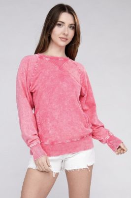 Acid Washed French Terry Pullover With Pockets sold by The Dogwood Boutique