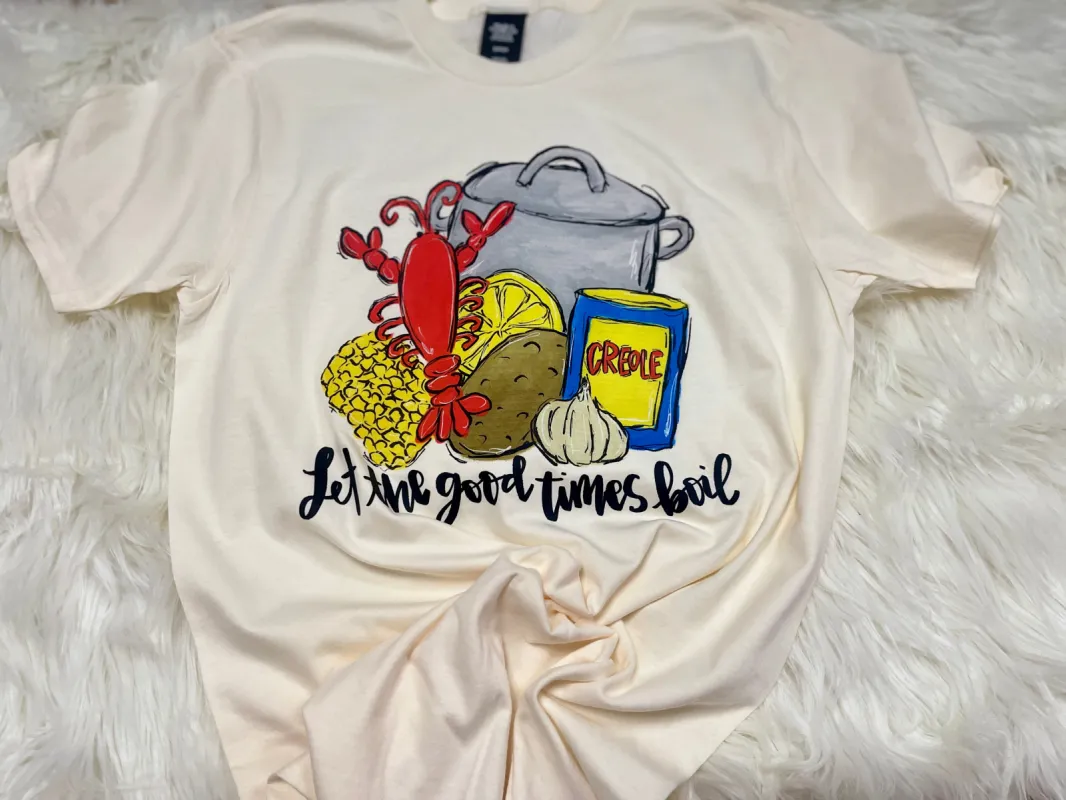 Let the Good Times Boil Crawfish Tee sold by The Dogwood Boutique