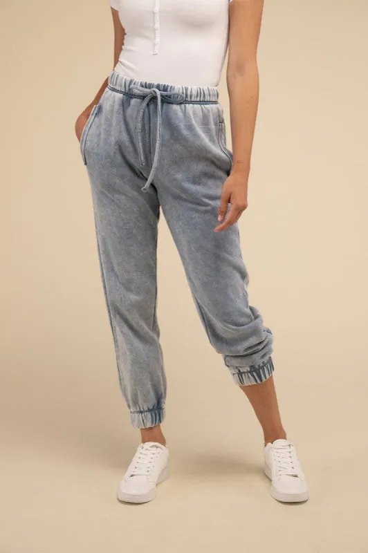 Acid Wash Fleece Sweatpants with Pockets sold by The Dogwood Boutique