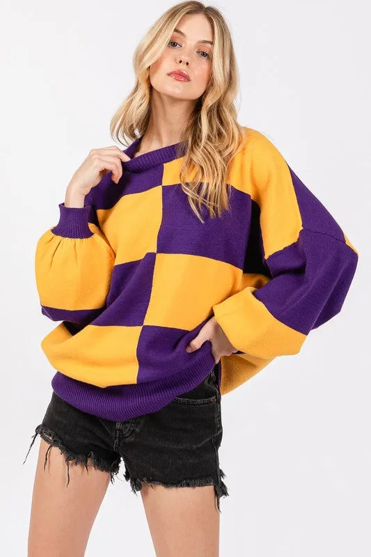 Purple & Gold Checkered Sweater Top sold by The Dogwood Boutique product image thumbnail 2