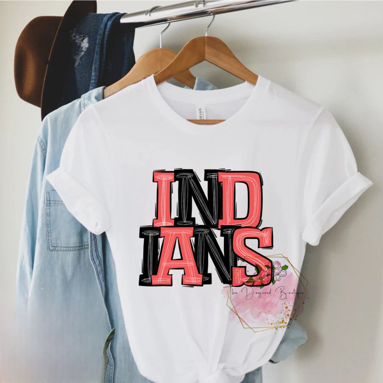 Indians Funky Varsity Letter Tees sold by The Dogwood Boutique