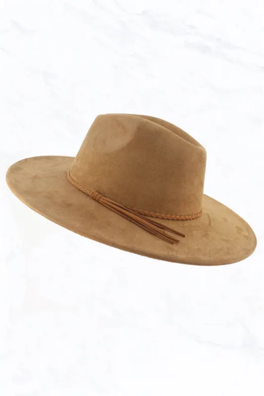 Suede Large Eaves Peach Top Fedora Hat with Velvet Belt sold by The Dogwood Boutique