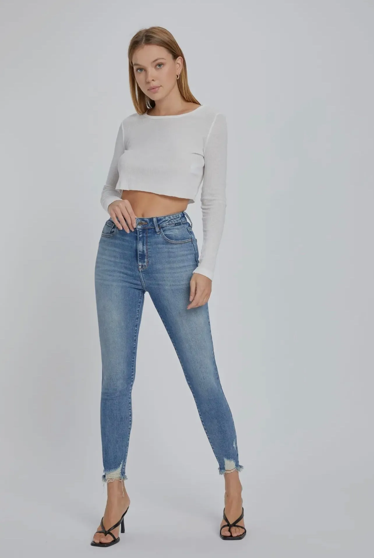 CELLO High Rise Ankle Skinny With Frayed Hem sold by The Dogwood Boutique