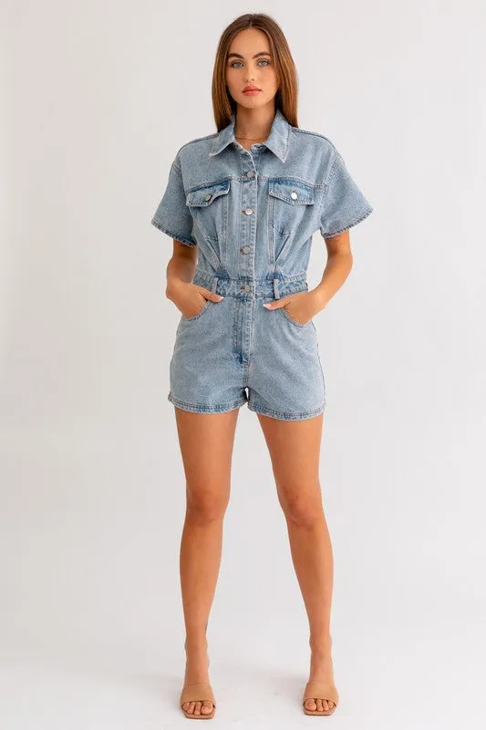 Short Sleeve Denim Romper sold by The Dogwood Boutique product image thumbnail 5