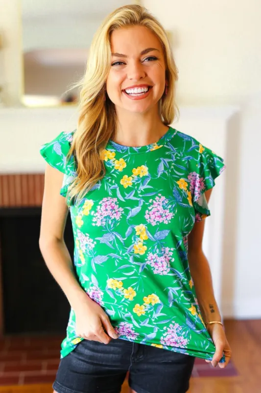 Haptics Round Neck Ruffled Floral Knit Top sold by The Dogwood Boutique